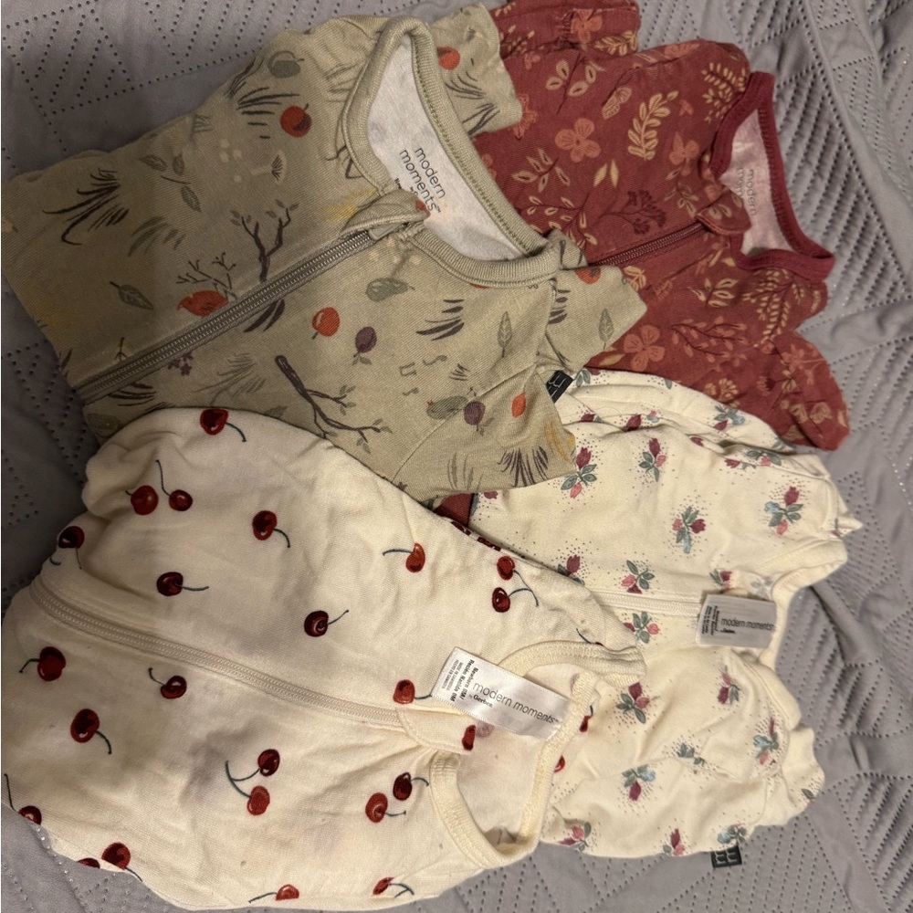 modern moments Baby Girls' Cream Cherry & Floral Zip One-Piece Bodysuits - Pack